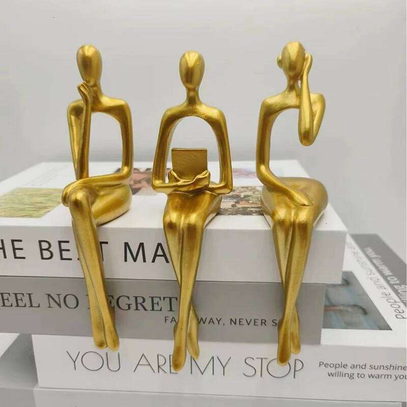Thinker Figure Sculpture Small Ornaments Resin Home Gold Abstract Statue Office Decor S260204