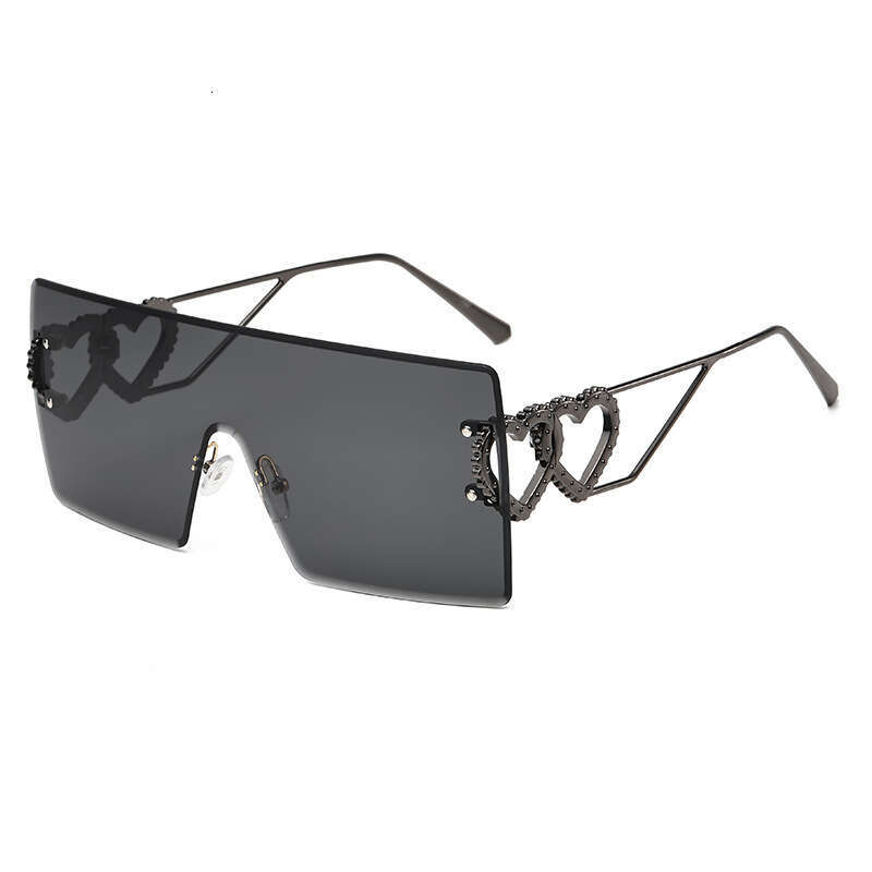 2024 new fashion onepiece heartshaped rimless european and american y2k internet celebrity style trendy sunglasses crossborder