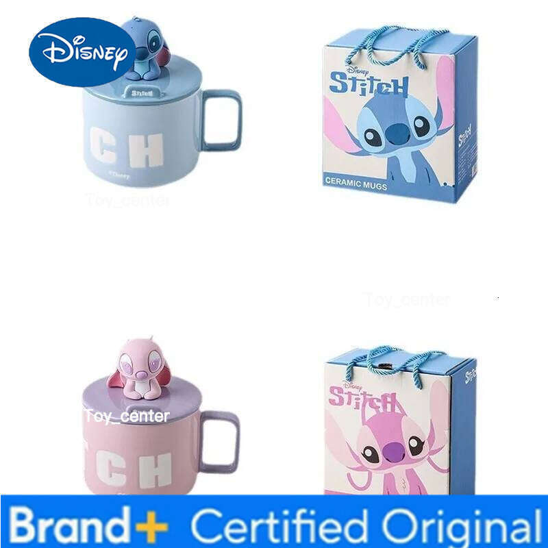 Disney 2026 Stitch Ceramic Large Capacity Mug With Lid And Spoon Water Cartoon Coffee Cup Holiday Gift H2602051