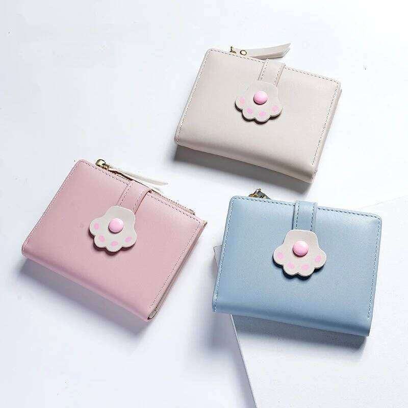 Women's Cute Flower PU Leather Three Fold Wallet Multi Slot Card Classic Photo Holder Hasp Slim Short Coin Purse Z260205