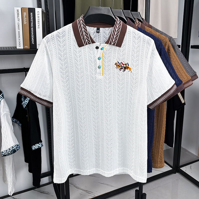 Free shipping 2026 Summer New Top Short Sleeve Knitted Shirt Embroidered Pattern for Middle aged and Young Men's Polo Shirt