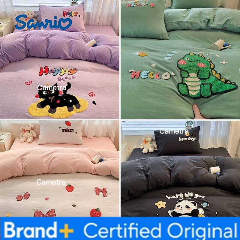 Sanrio Luxurious Touch Super Soft Water-Washed Cotton Towel Embroidered Duvet Cover Set with Pillowcases - Enhanced Comfort H260205
