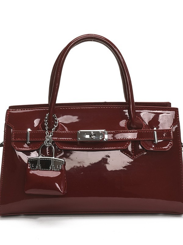 2026 Women's Patent Leather Satchel Bag, Classic Top Handle Tote with Metal Lock & Detachable Strap