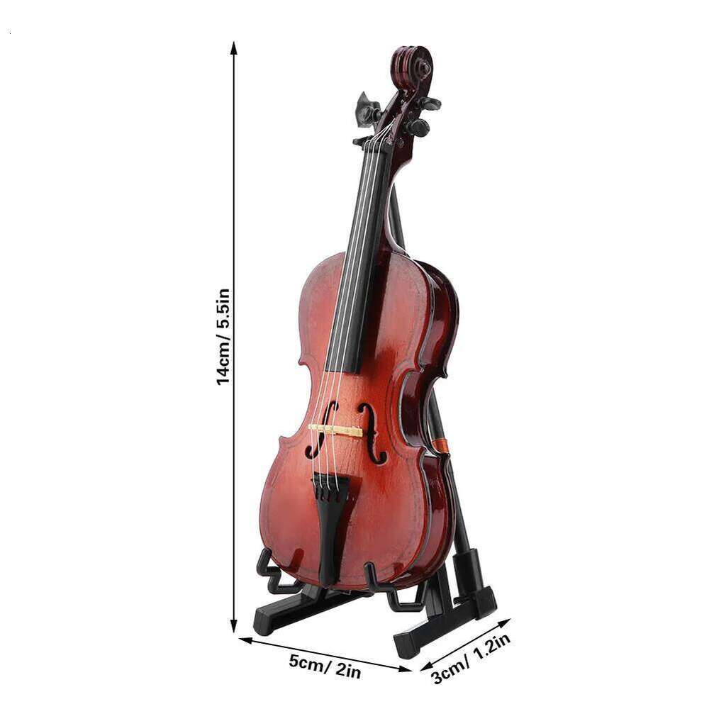 5.5in 14cm Wooden Miniature Cello Replica with Case Instrument Model Musical Gifts Ornaments Decoration S260204