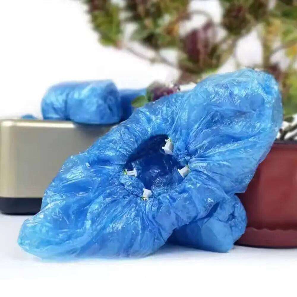 100pcs Disposable Automatic Covers T-Buckle Plastic Shoe Protectors for Household Indoor Machines S260204