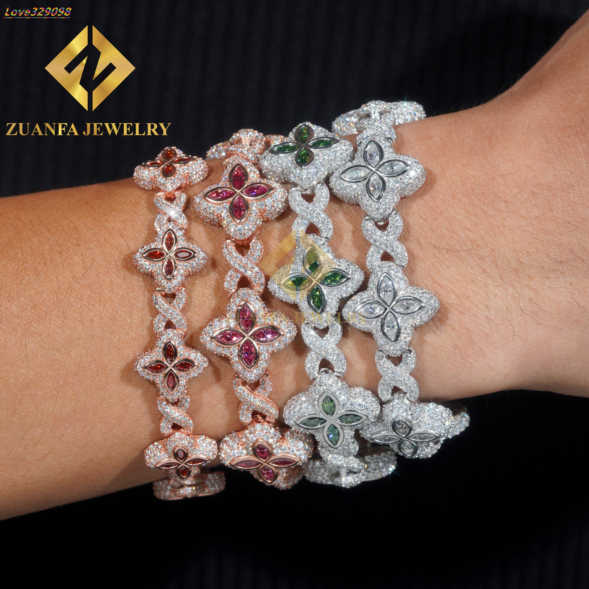 Fine Jewelry Luxury Flower New Fashion Clover Cuban Bracelets Sterling Silver 925 Gold Plated Moissanite Cuban Chains