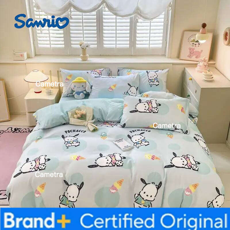 Sanrio Kuromi Cinnamoroll Kids Duvet Cartoon Bed Three-Piece Set Cute Hello Kitty Quilt Cover Pillowcase for Bedroom Decoration H260205