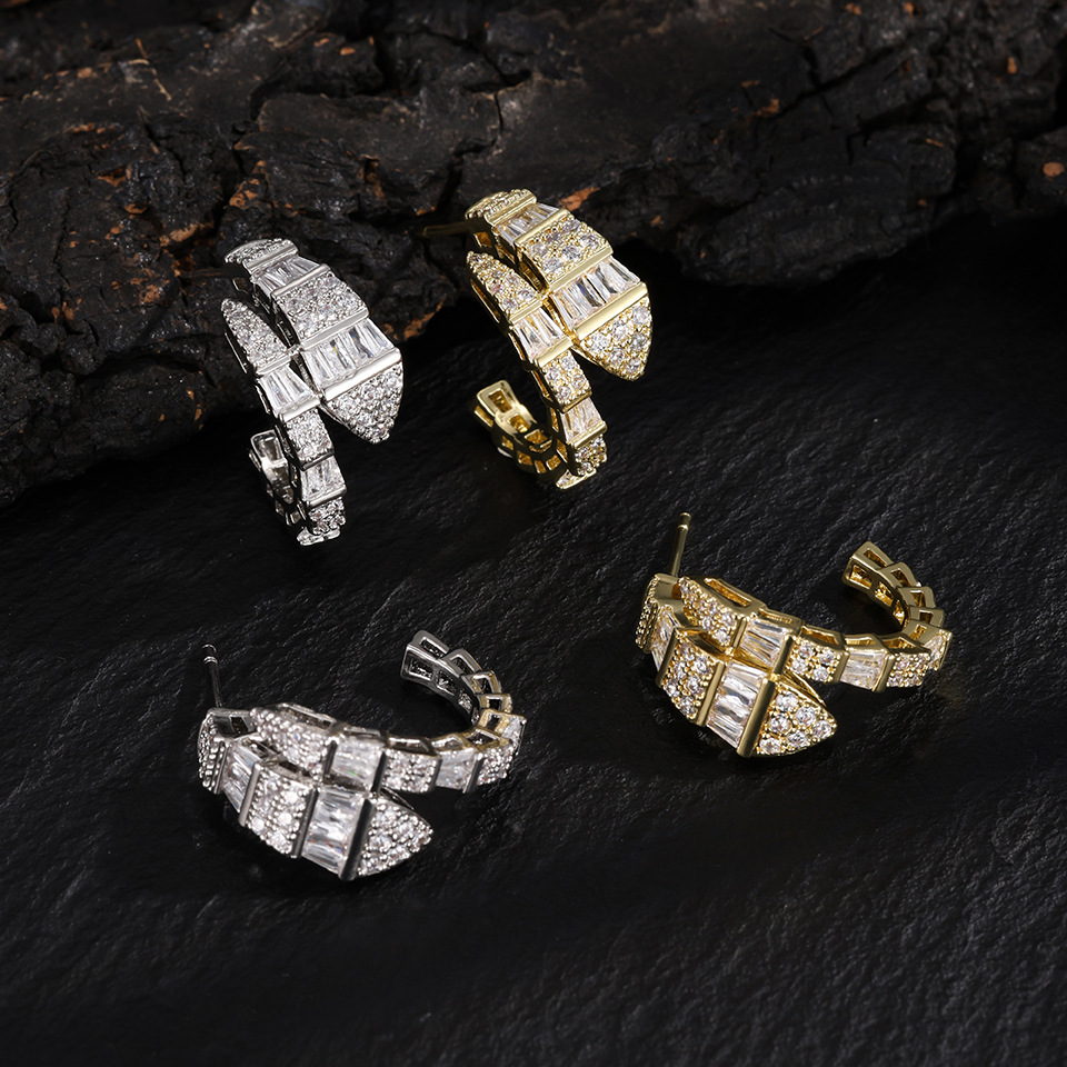 Full diamond zircon snake-shaped earrings for women, light luxury niche design, high-end earrings, trendy new style with internet celebrity vibe - view 4