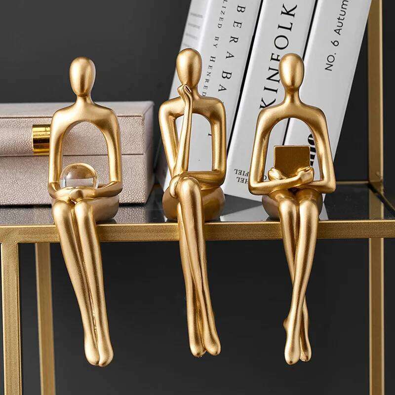 Gold Home Thinker Statues Bookshelf Sculpture Decorations For Living Room Modern Figurines Shelf Table Desk Decor S260204