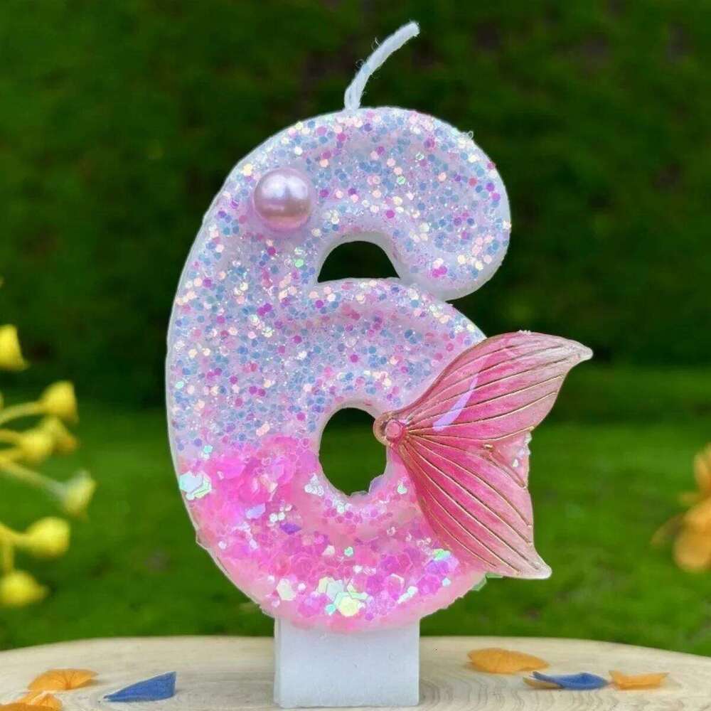 Handmade Shiny Mermaid Tail Birthday Number 0 1 2 3 4 5 6 7 8 9 Cake Candle Used For Weddings Parties Anniversaries S260204