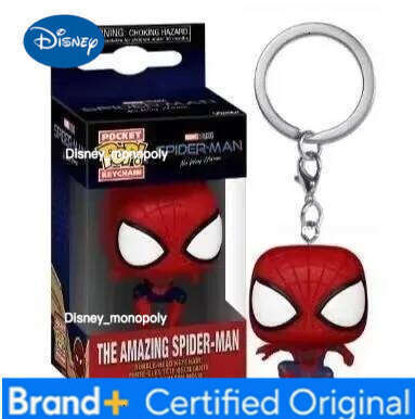 Disney Funko Pop SPIDER MAN Pocket Keychain Iron Spider Rings Peter Parker Key Pendant Toys Figure Keyrings Birthday Gift Kid Toy H260205