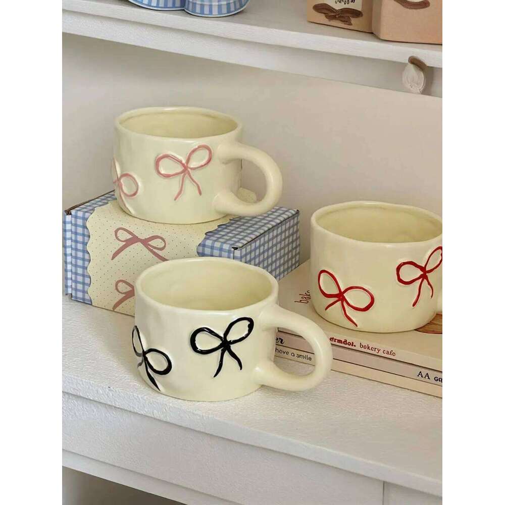 Bow shaped mug for girls with high looks, home ceramic water cup