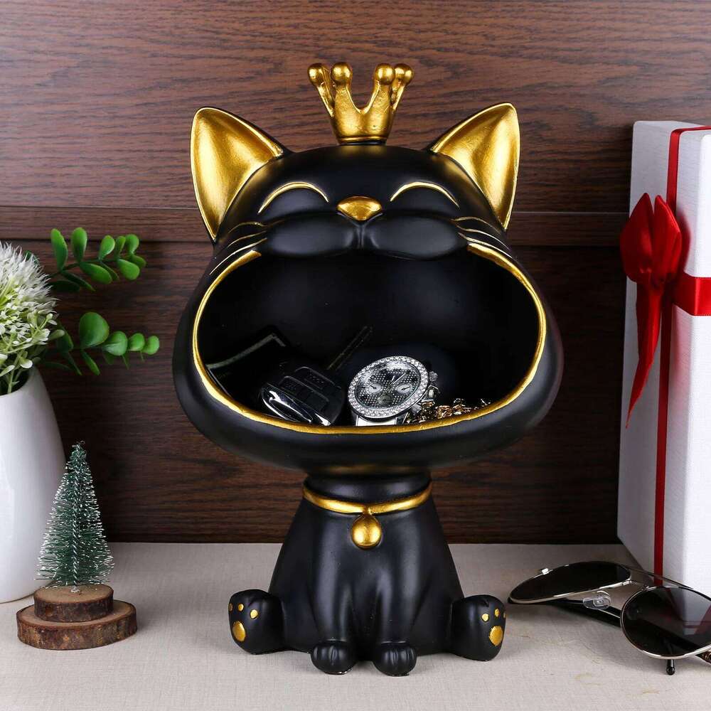 Laughing Resin Lucky Decoration Creative Big Mouths Cat Statue Cute Desktop Storage Accessories S260204
