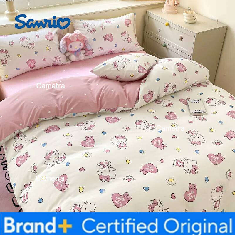 Sanrio New Hello Kitty Set Cotton Kuromi Melody Bedding Double Pillowcase Bed Linens Girl Dorm Bedclothes Home Textile H260205