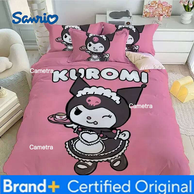 Sanrio 100% Cotton Cute Kuromi Children's Quilt Cover Sheets Pillowcases Bedding 3-piece Cartoon Girl Four-piece Set H260205
