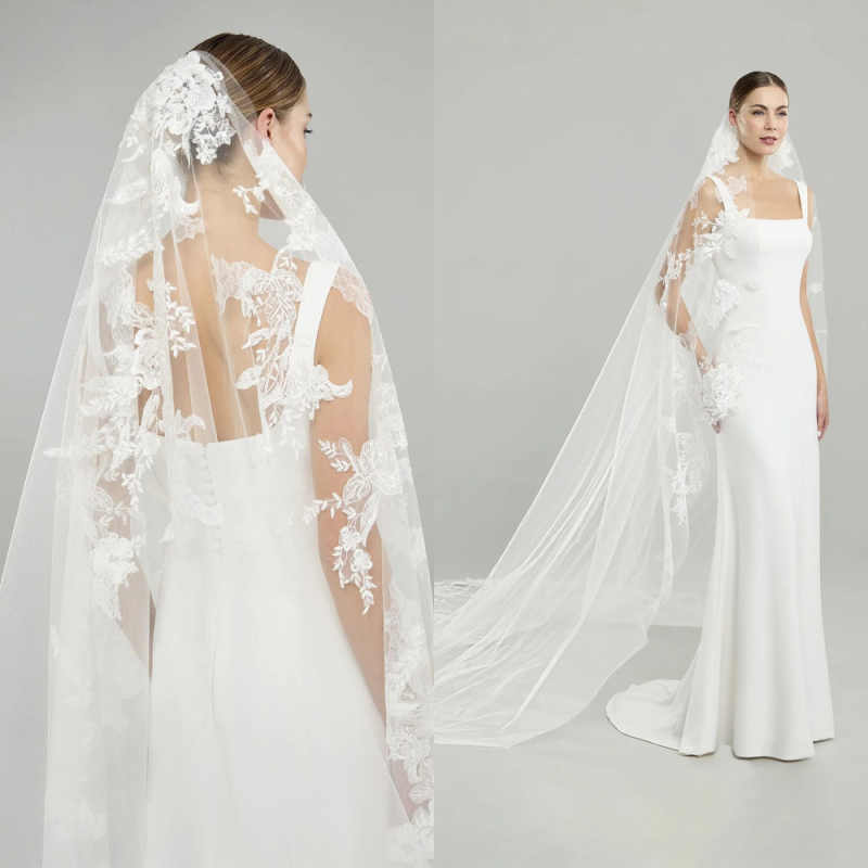Gorgeous Lace Appliques Edge Bridal Veils 3M athedral Length Veils One Layer With Comb Customized Wedding Accessories