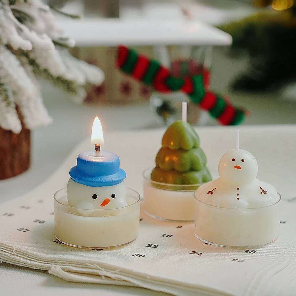Christmas Tree Tea Snowman Santa Claus Shape Flame Aromatherapy Candle Holiday Party Decorative Candles Photo Props S260204