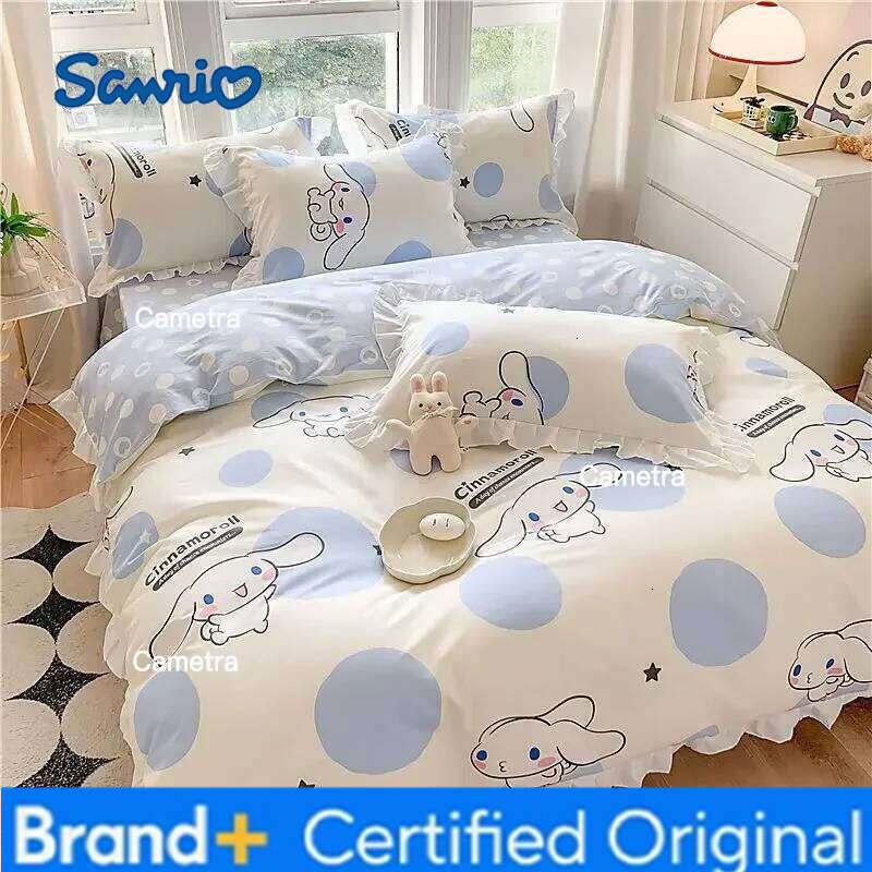 Sanrio Kuromi Cinnamoroll My melody Korean version sweet cartoon lace style pure cotton bed sheet quilt cover three-piece set H260205