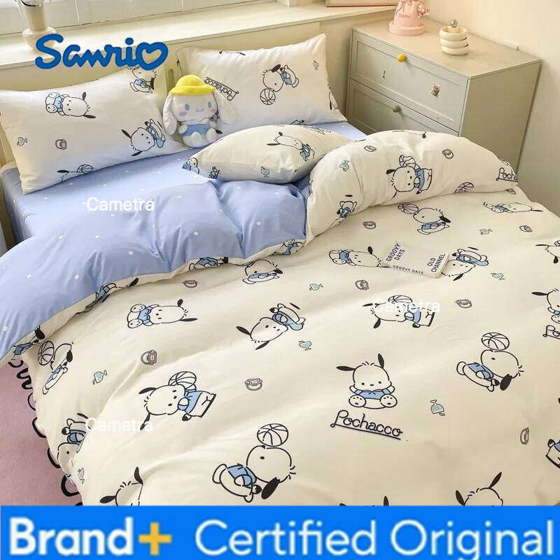 Sanrio New Hello Kitty Set Cotton Kuromi Melody Bedding Double Pillowcase Bed Linens Girl Dorm Bedclothes Home Textile H260205