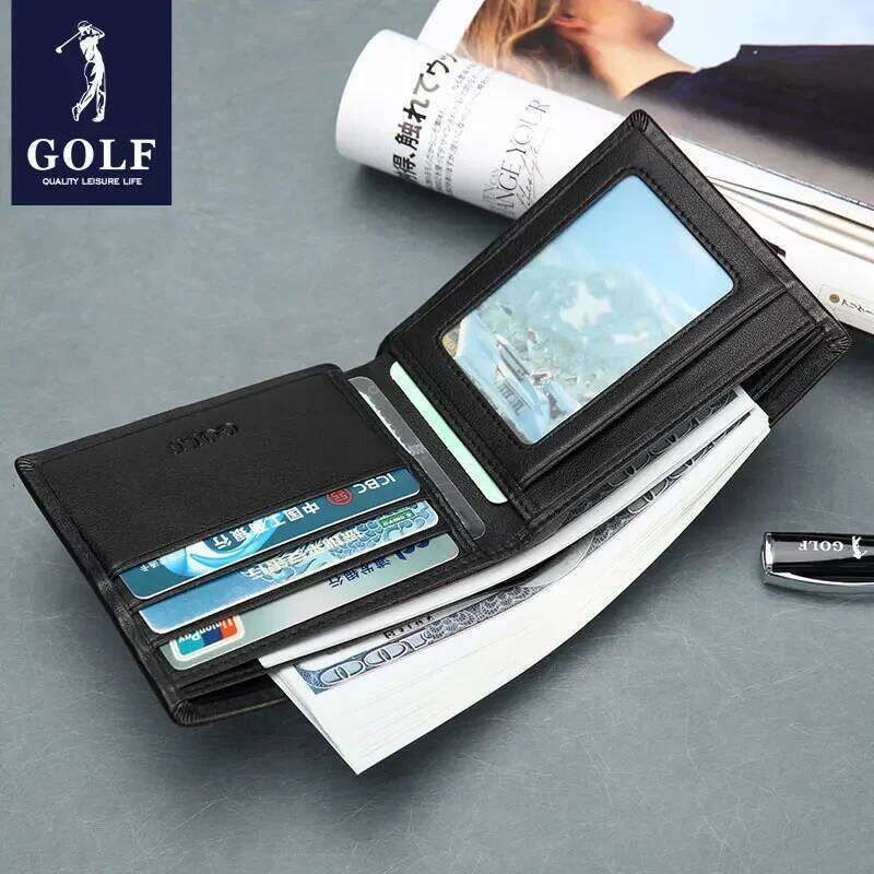 GOLF Man's Leather Short Wallet with Id Holders Coin Purse Square Bag Folding Gentleman Money Clip Card Organizer Z260205