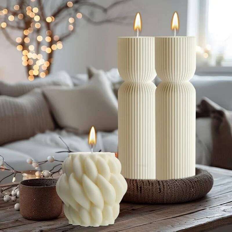 Aromatherapy large pillar decorative candles, soy wax, suitable for gifts, room shelves, home ribbed decoration S260204