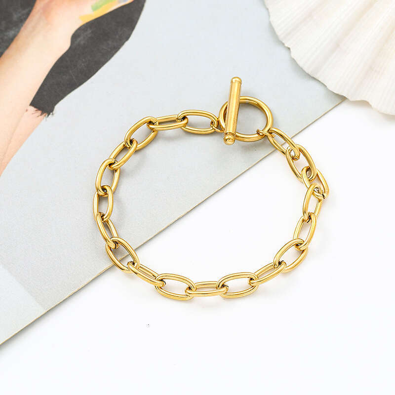 New Fashion Simple Cross Paperclip Stainless Steel Bracelet for Women Vintage Gold OT Buckle Exquisite Versatile Jewelry