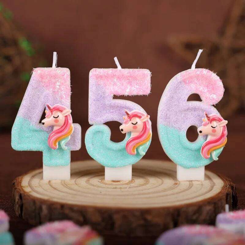 0-9 Number Cartoon Unicorn Digital Candles for Kids Birthday Party Festival Cake Decoration Atmosphere Props Fun Themed Candle S260204