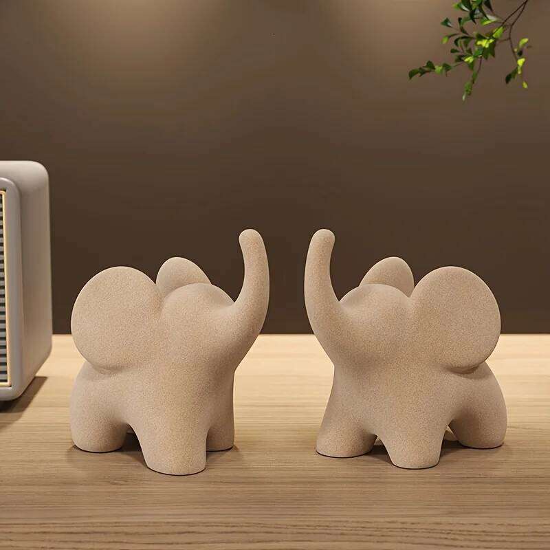 Charming Flocked Resin Elephant Figurine - Perfect For Living Room, Bedroom Decor & Wedding Gifts S260204