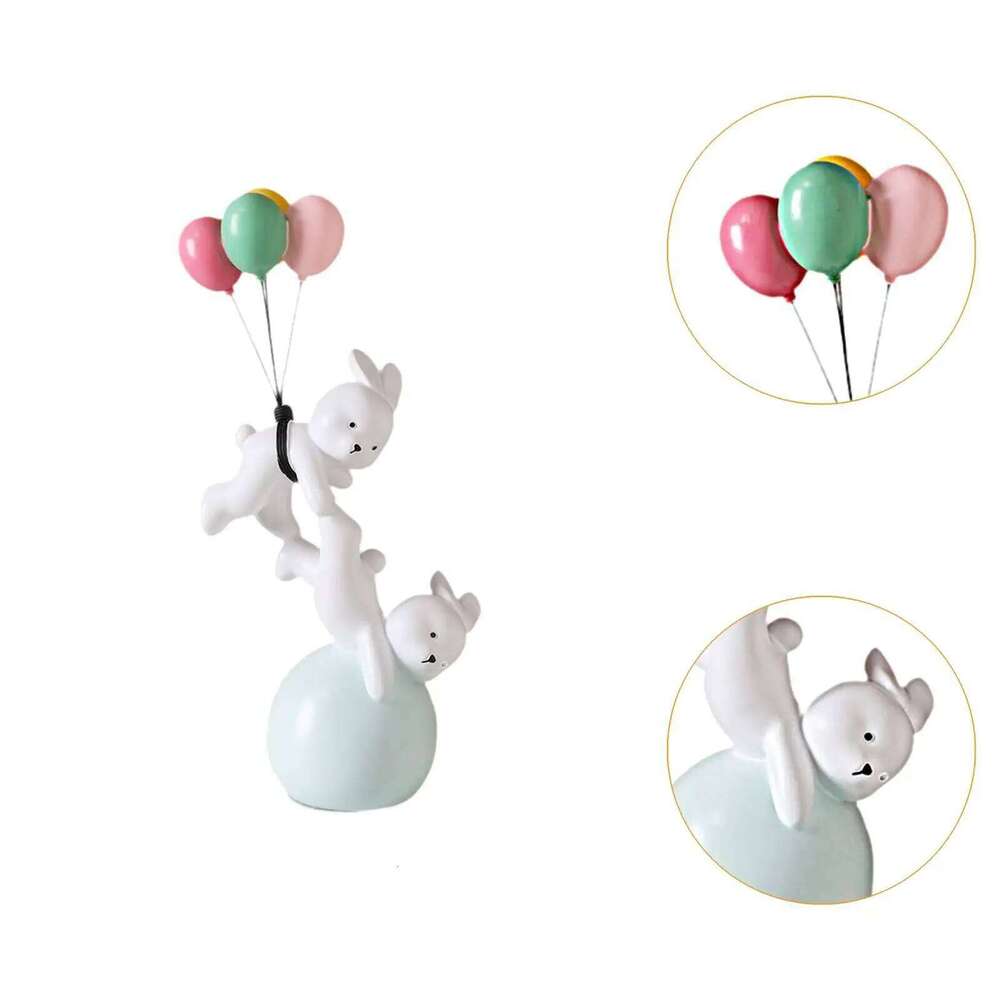 Balloon Figurine, Creative Resin Flying Bunny Figure Sculpture Ornaments for Bedroom, Living Room, Desktop, Bookshelf S260204