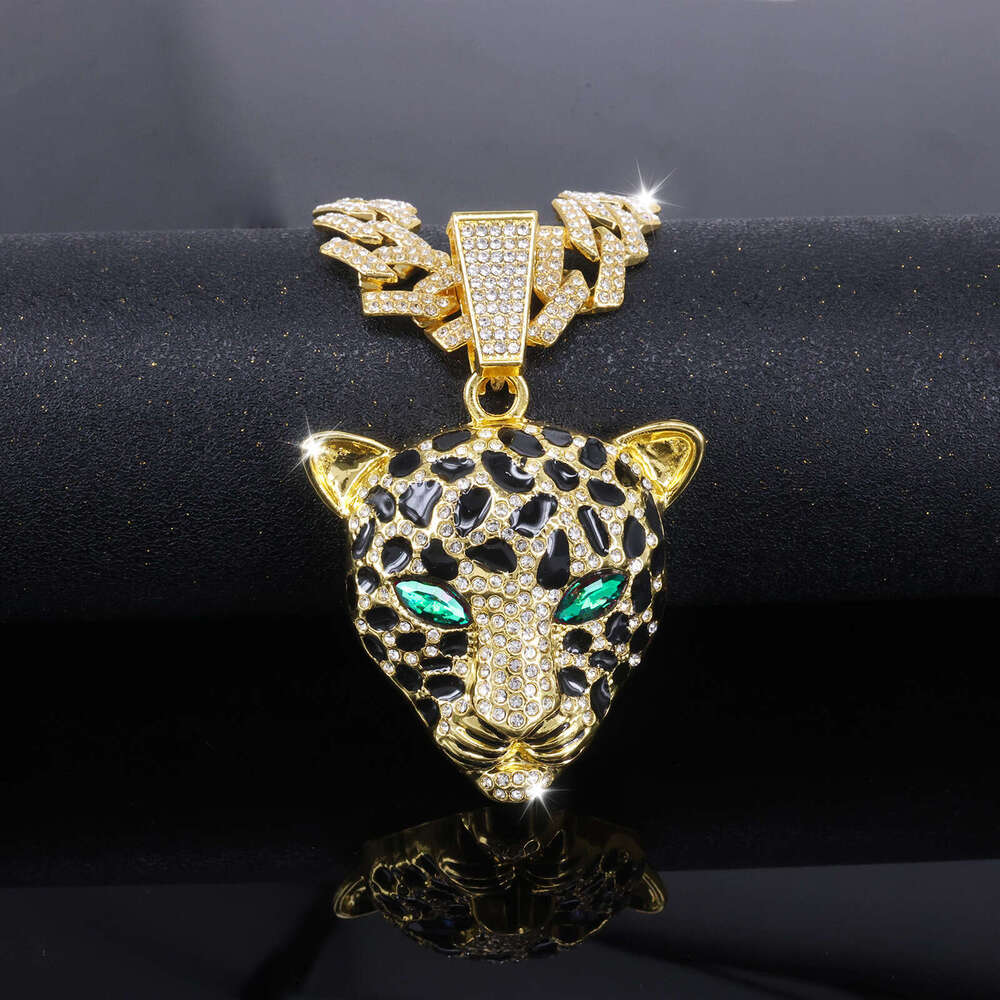Exaggerated Domineering European and American Style Diamond-Encrusted Leopard Head Pendant HIPHOP Jewelry Trendy Men's Punk Cool Hip-Hop Cuban Ch