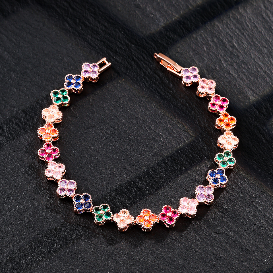 New Four-Leaf Clover Set Amazon Cross-Border Hot-Selling Colorful Zircon European and American Fashion Design Jewelry - view 4