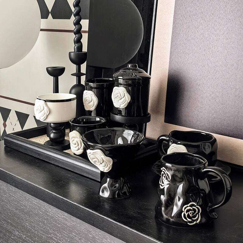 Vintage Camellia Embossed Coffee Mug Ceramic Globot Cup, Stylish Retro Luxury Drinkware for Home Use