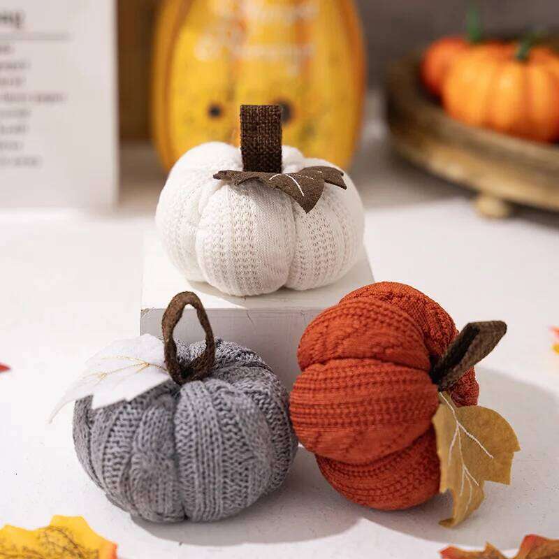 Handmade Knitted Reusable For Home Thanksgiving Halloween Party Decorations Fake Simulated Pumpkin Props Kids Gift S260204
