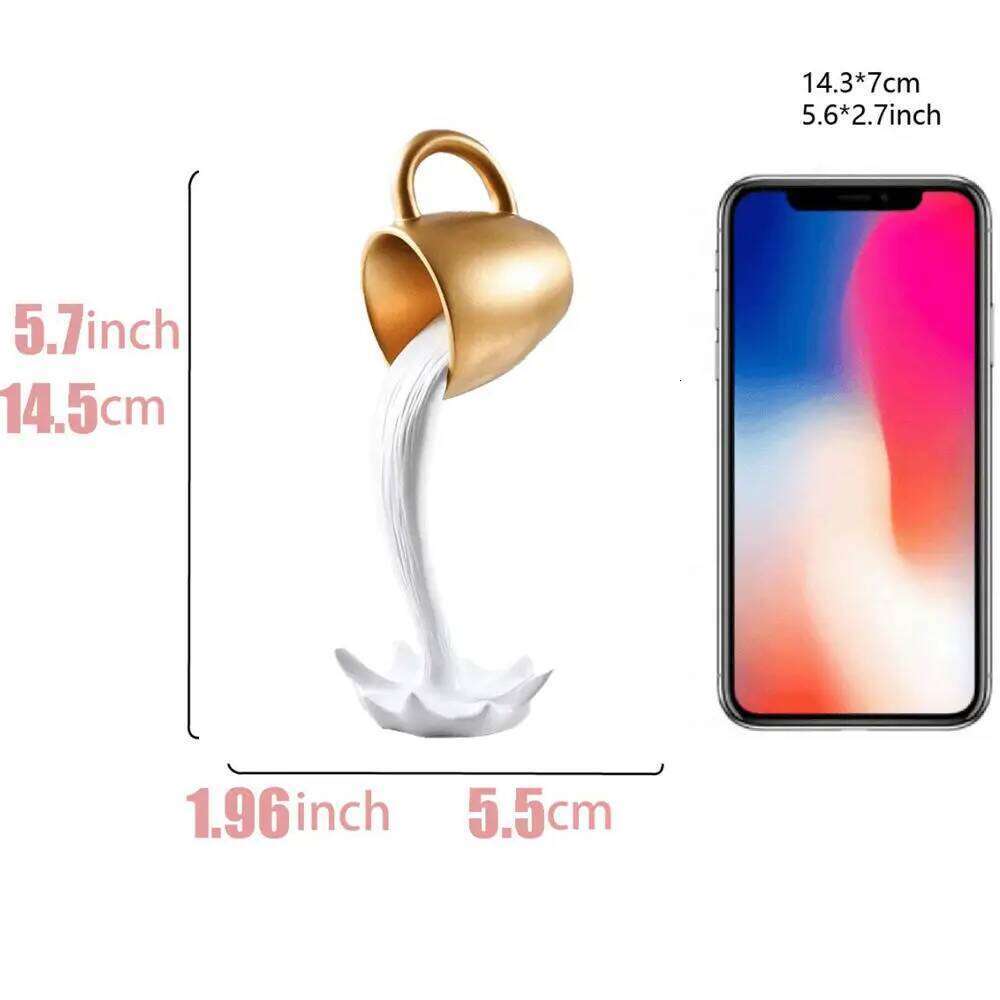 High-end 3d Floating Spilling Resin Craft Decorative Coffee Ornaments Suspended Cup Sculpture Desktop S260204
