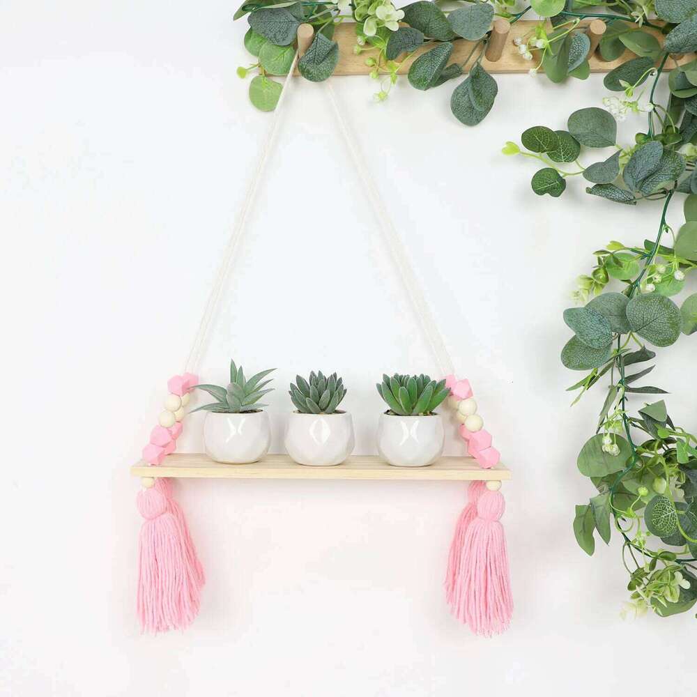 Macrame Hanging Shelf for Girls Kids Nursery Decorations Boho Pink Wooden Display Floating Shelves Wall Decor Bedroom S260204