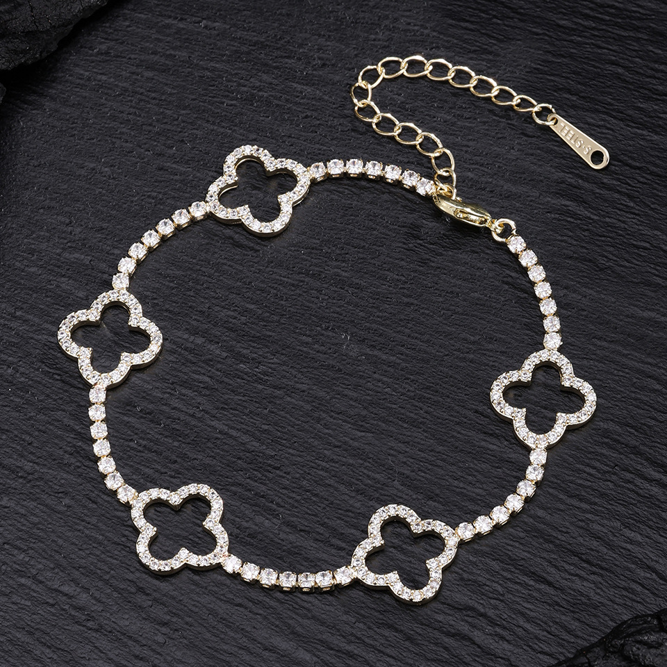 New Copper Inlaid Light Luxury Four-Leaf Clover Full Zirconia Bracelet for Women Simple Versatile Fashion Commuting - view 6
