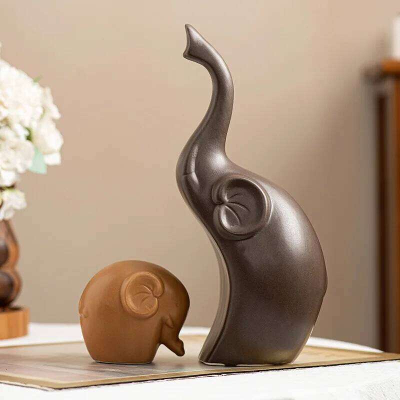 Family of Three Elephant Ornament Desktop Decoration Living Room Entrance Feng Shui Ceramic Animal Handicraft Figurines Objects S260204