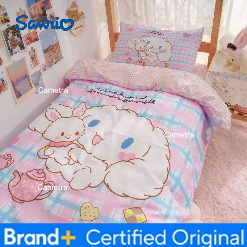 Sanrio Kuromi Cinnamoroll Hello Kitty Melody Dormitory Pillowcase Duvet Cover Sheet Three-piece Cute Girl Bedding Set Gift H260205