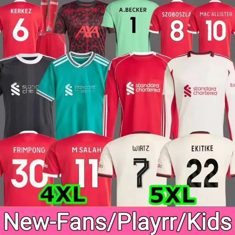25 26 LFC Wirtz SALAH jersey Ekitike MAC ALLISTER Kerkez GAKPO DARWIN SZOBOSZLAI Jeremie Frimpong Long sleeves soccer jerseys Mens Kids Kit sock Full sets