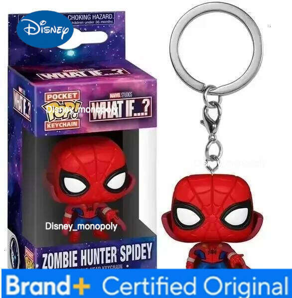 Disney Funko Pop SPIDER MAN Pocket Keychain Iron Spider Rings Peter Parker Key Pendant Toys Figure Keyrings Birthday Gift Kid Toy H260205