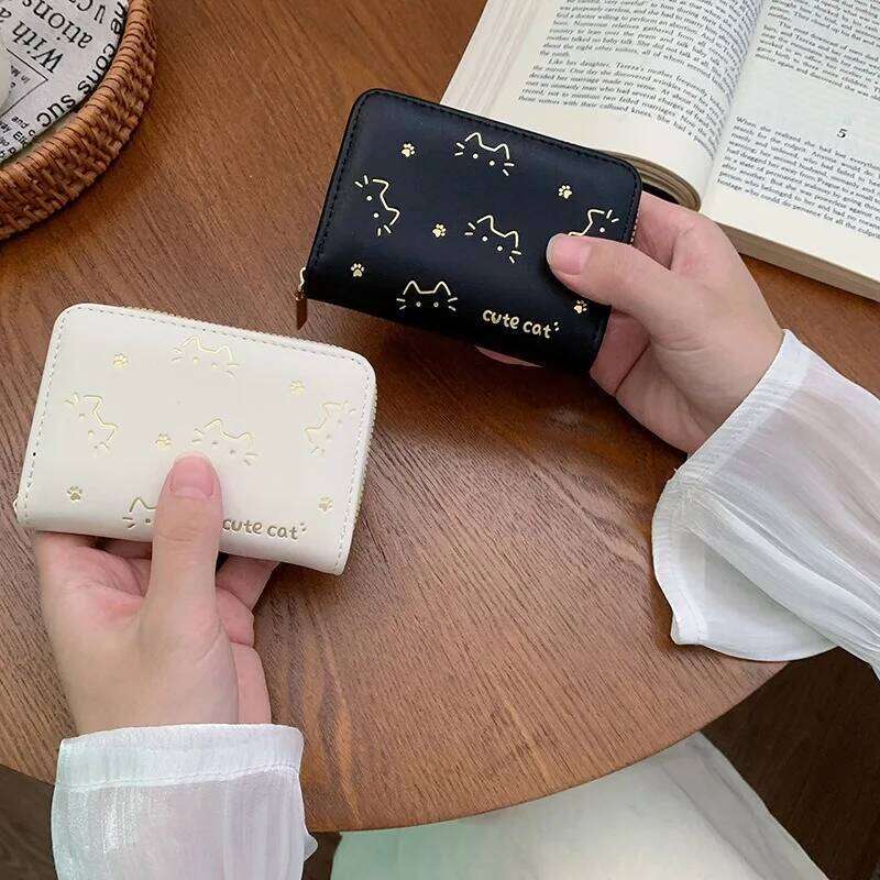 Cute Cat Short PU Wallet for Women Pu Leather Fold Multi Holder Purse Coin Bag Fashion Accessory Z260205