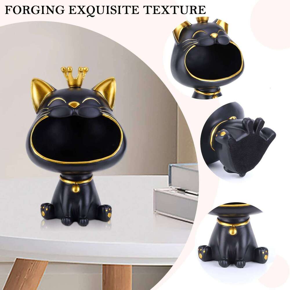 Laughing Resin Lucky Decoration Creative Big Mouths Cat Statue Cute Desktop Storage Accessories S260204