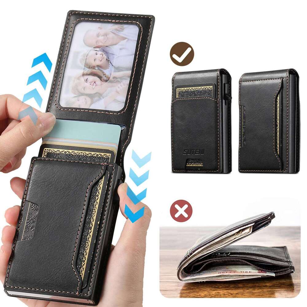 SUTENI Slot Wallet Flip Cover Faux Leather Box Pressing Button Automatically Ejects The Card Z260205