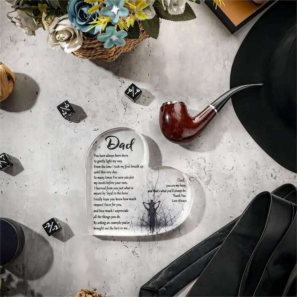 Father's Day gift from son and daughter to father, birthday gift, acrylic heart-shaped gratitude commemorative decoration S260204