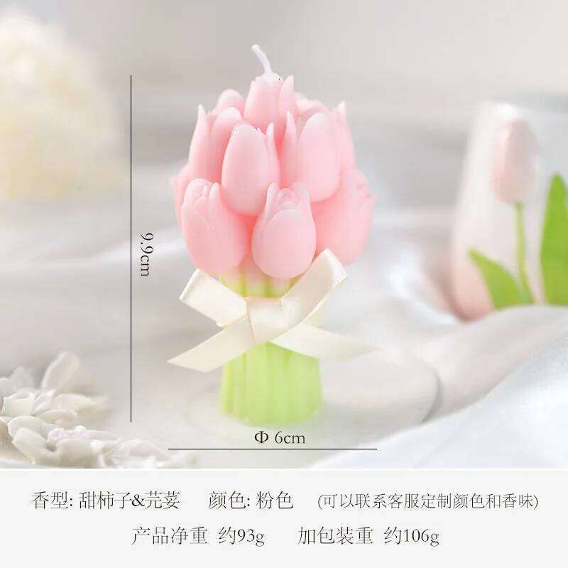 Tulip Bouquet Shaped Festive Atmosphere Gift, Souvenir, Handcrafted Flower Scented Candle, Table Decoration S260204