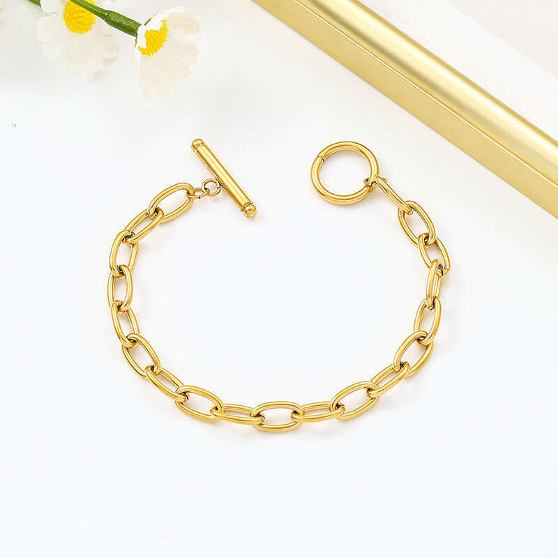 New Fashion Simple Cross Paperclip Stainless Steel Bracelet for Women Vintage Gold OT Buckle Exquisite Versatile Jewelry
