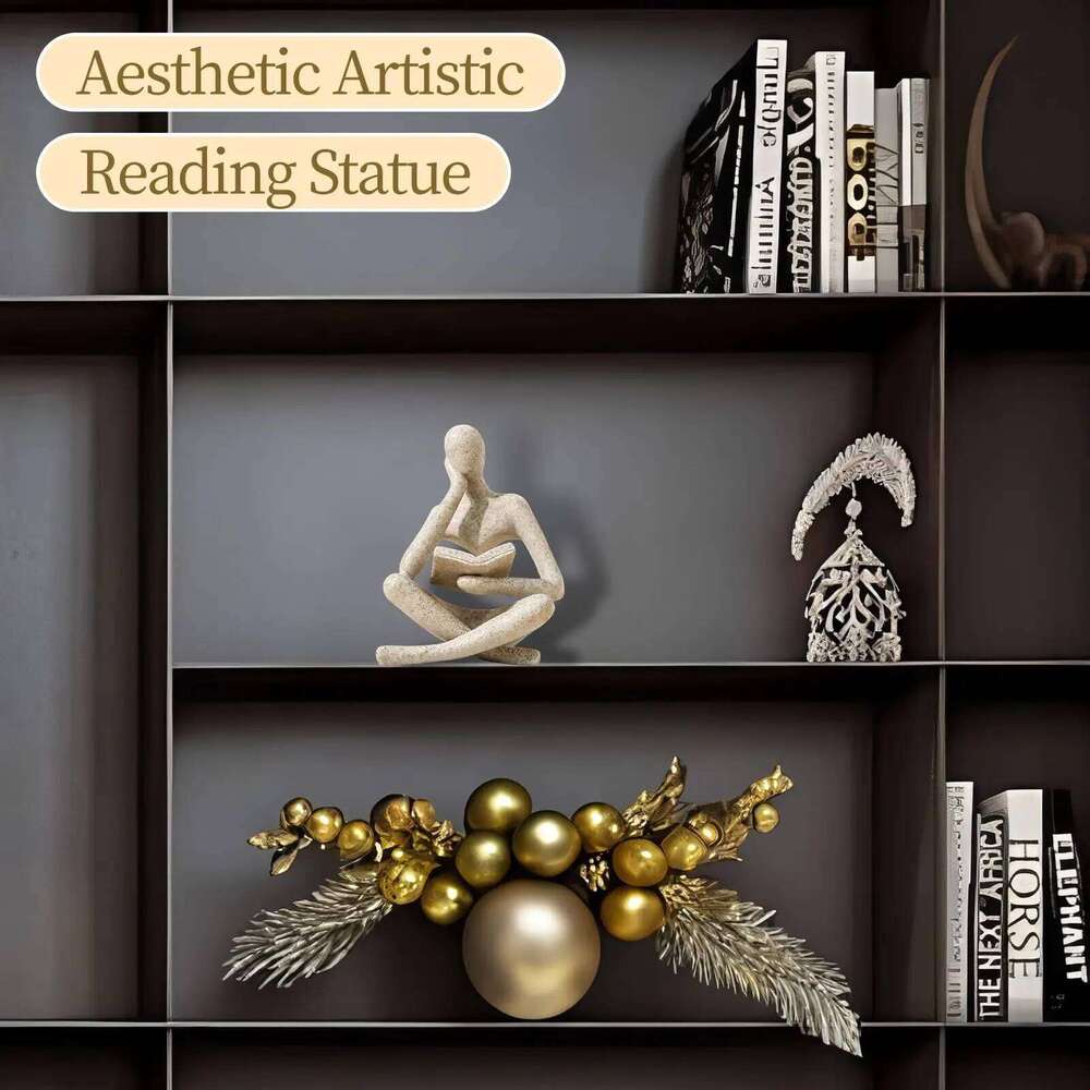 Bookshelf Decor Statue - Abstract Art Reading Thinker Sculpture Figurine Aesthetic, Modern Home Decoration for Living S260204