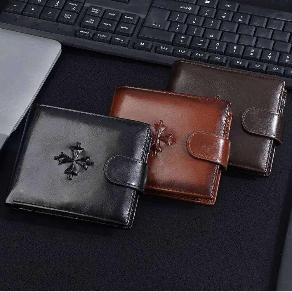 Cross 3 Fold Wallets PU Leather ID Badge Holder Anti-theft Cash Bag Solid Color Urban Recreational Style Men's Short Wallet Z260205