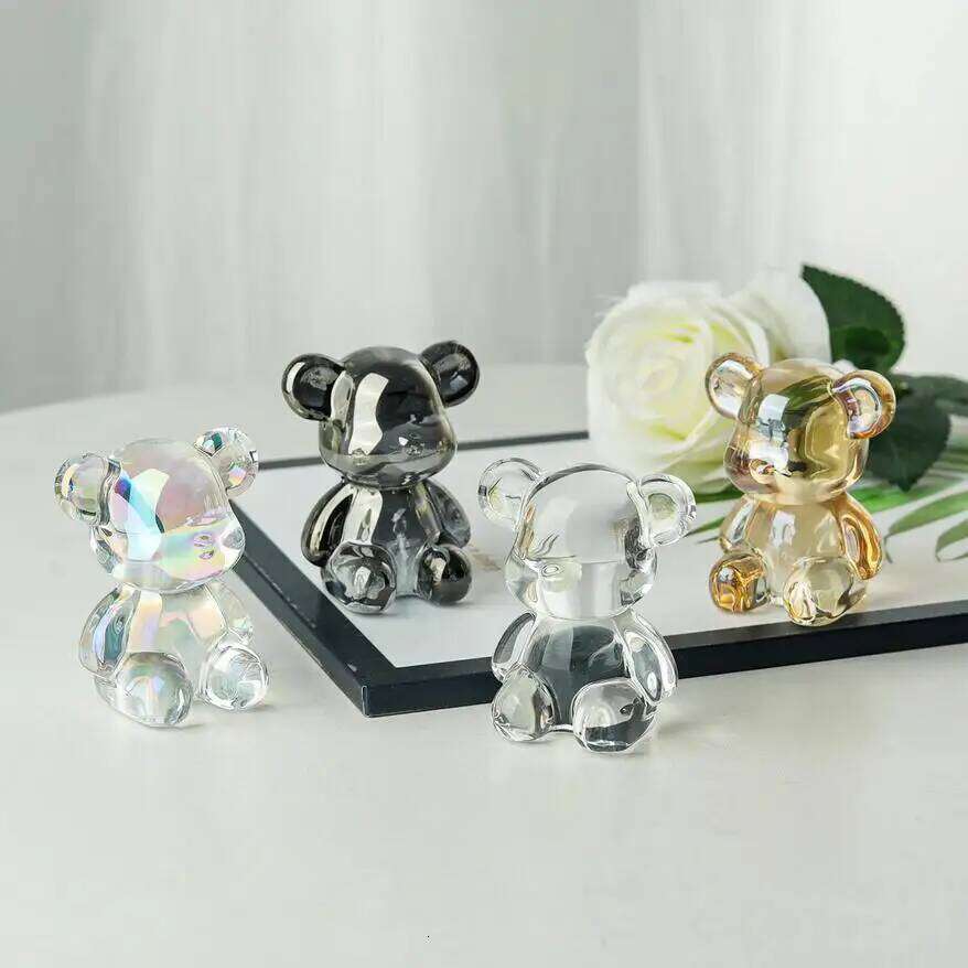 Color Crystal Cute Bear Figurines Collectible Paperweight Art Glass Animal Ornament Table Home Decor Gift For Woman S260204
