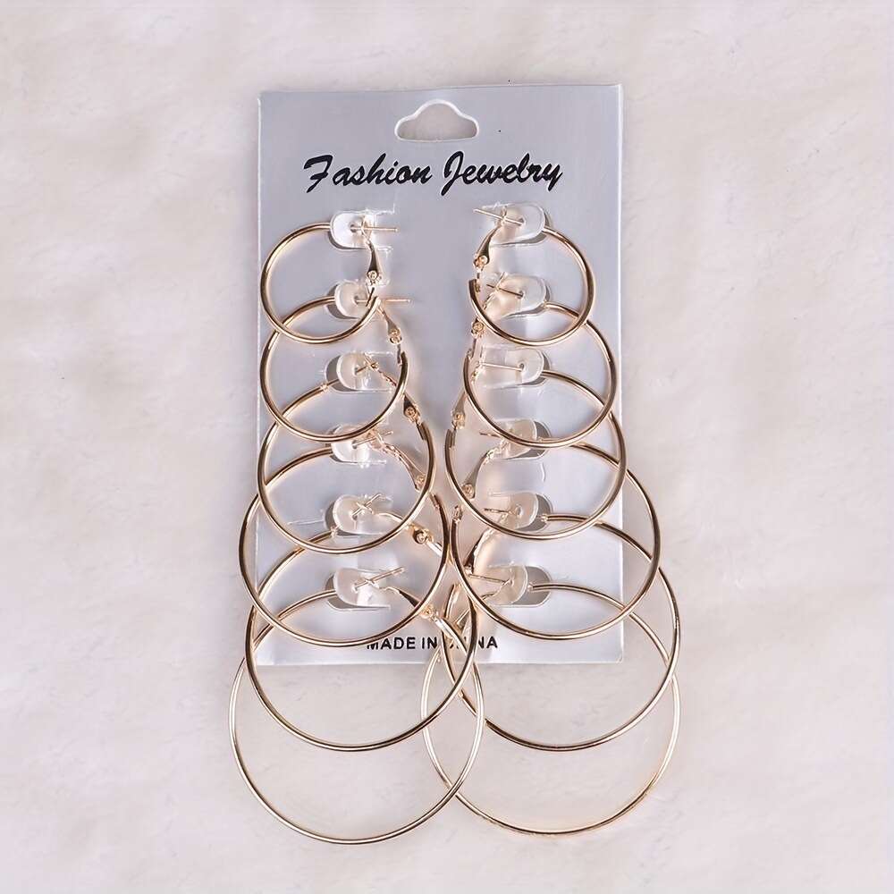 2026 crossborder black fashion 6piece european american classic versatile exaggerated metal hoop earrings set